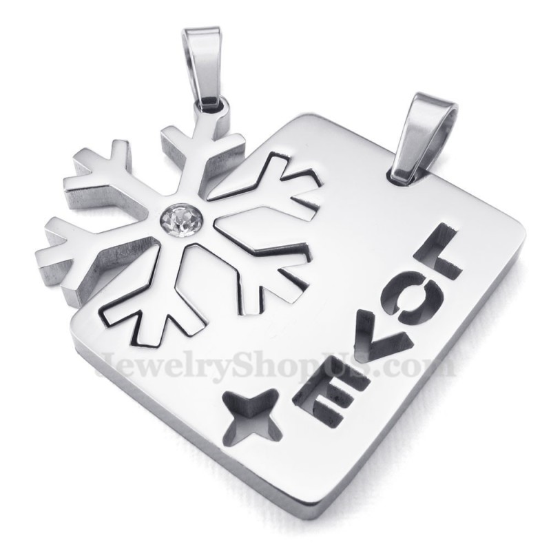 Colar Com Pingente De Floco De Neve Em Titânio Prateado (Corrente Grátis) (Um Par) Colar Com Pingente De Floco De Neve Em Titânio Prateado (Corrente Grátis) (Um Par)