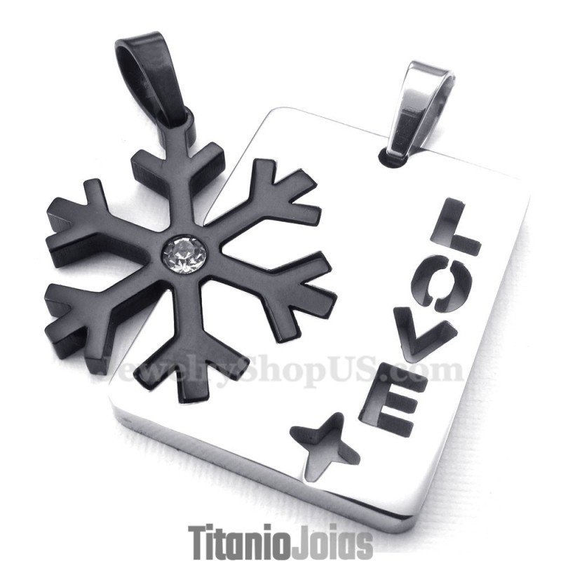 Colar Com Pingente De Casal Em Formato De Floco De Neve Preto De Titânio (Corrente Grátis) (Um Par) Colar Com Pingente De Casal Em Formato De Floco De Neve Preto De Titânio (Corrente Grátis) (Um Par)