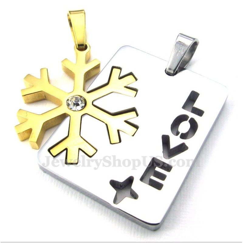 Colar Com Pingente De Floco De Neve Em Titânio E Ouro Para Casais (Corrente Grátis) (Um Par) Colar Com Pingente De Floco De Neve Em Titânio E Ouro Para Casais (Corrente Grátis) (Um Par)