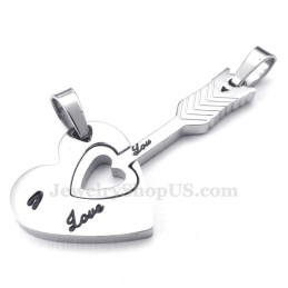 Colar Com Pingente De Casal Em Forma De Flecha De Cupido E Corações Em Prata E Titânio (Corrente Grátis) (Um Par)