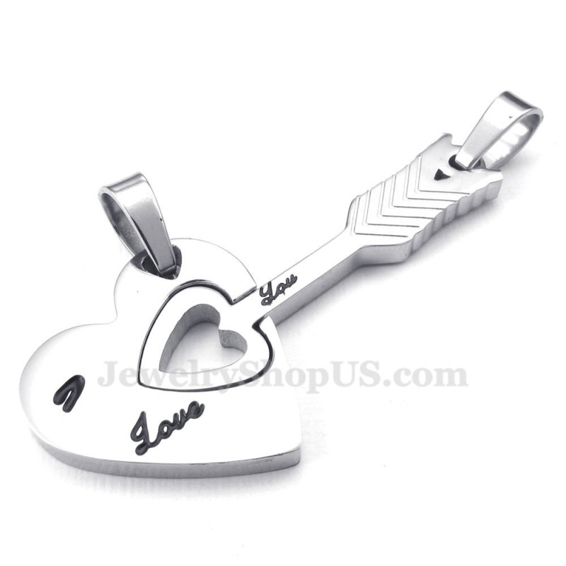 Colar Com Pingente De Casal Em Forma De Flecha De Cupido E Corações Em Prata E Titânio (Corrente Grátis) (Um Par) Colar Com Pingente De Casal Em Forma De Flecha De Cupido E Corações Em Prata E Titânio (Corrente Grátis) (Um Par)