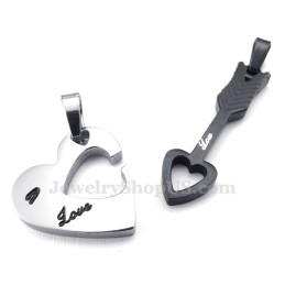 Colar Com Pingente De Casal Em Formato De Flecha De Cupido Preto E Titânio (Corrente Grátis) (Um Par)