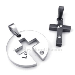 Colar Com Pingente De Casal Em Titânio Preto E Cruz (Corrente Grátis) (Um Par)