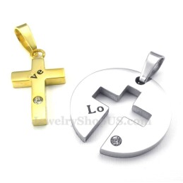 Colar Com Pingente De Cruz De Titânio E Ouro (Corrente Grátis) (Um Par)