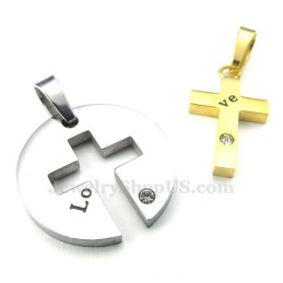 Colar Com Pingente De Cruz De Titânio E Ouro (Corrente Grátis) (Um Par)