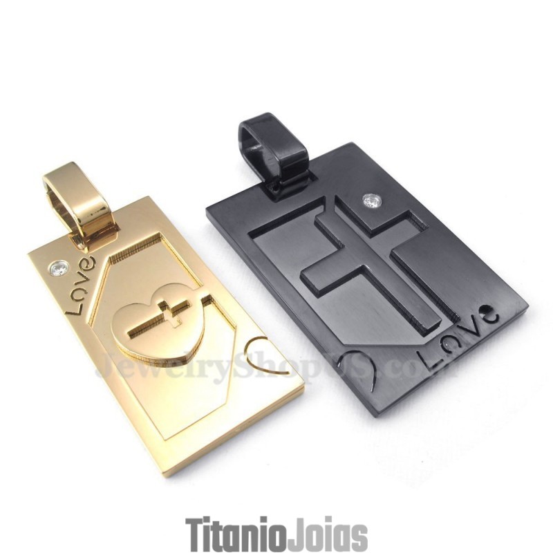 Colar Com Pingente De Casal Em Titânio (Corrente Grátis) (Um Par) Colar Com Pingente De Casal Em Titânio (Corrente Grátis) (Um Par)