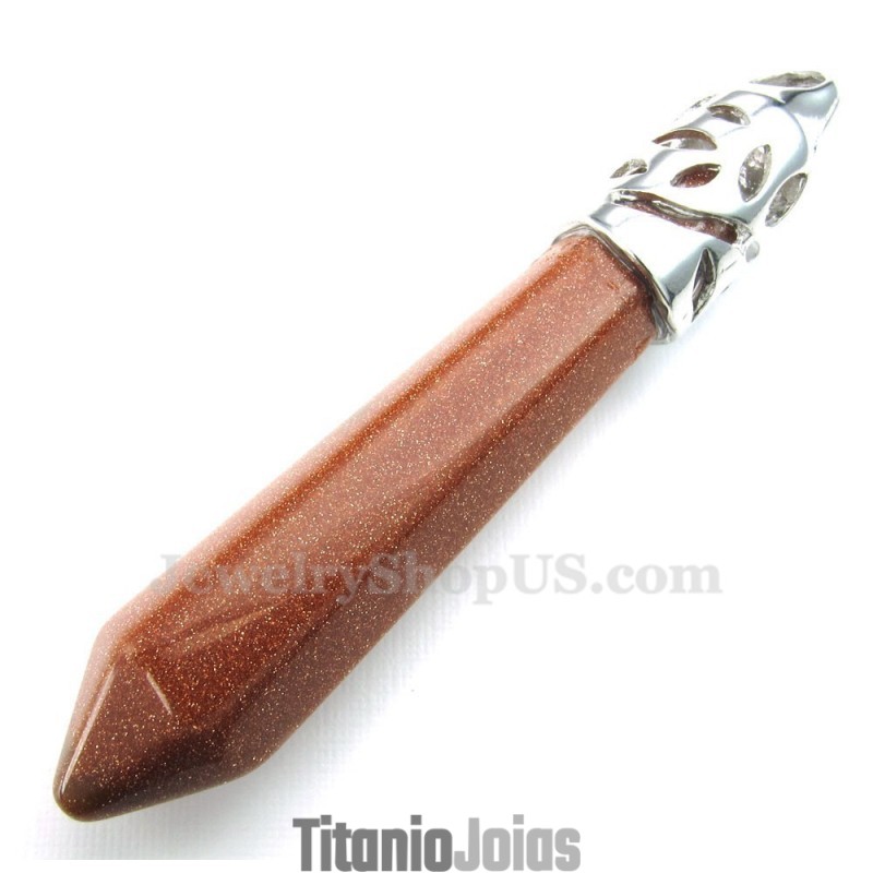 Colar Com Pingente De Pedra Dourada De Titânio (Corrente Grátis) Colar Com Pingente De Pedra Dourada De Titânio (Corrente Grátis)