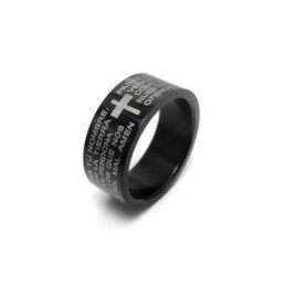 Anel Masculino De Titânio Preto Com Cruz Bíblica De 6 Mm