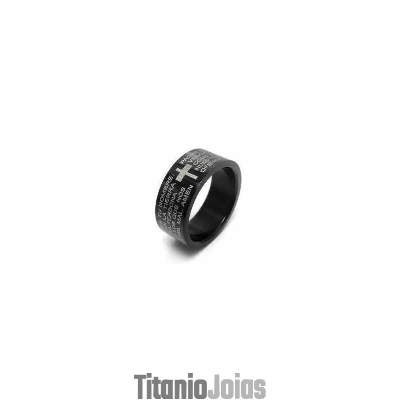 Anel Masculino De Titânio Preto Com Cruz Bíblica De 6 Mm Anel Masculino De Titânio Preto Com Cruz Bíblica De 6 Mm