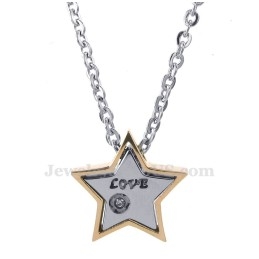 Colar Com Pingente De Casal Em Formato De Estrela De Cinco Pontas De Titânio (Corrente Grátis) (Um Par)