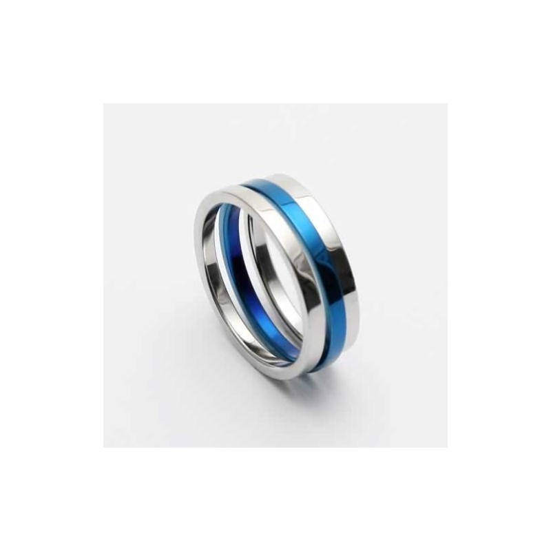 Anel Masculino De Titânio Azul E Prata De 6 Mm