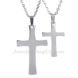 Colar Com Pingente De Cruz De Titânio Prateado Para Casais (Corrente Grátis) (Um Par)