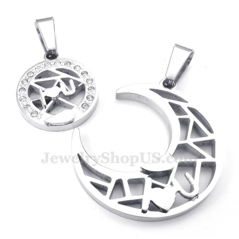 Colar Com Pingente De Casal Em Titânio E Prata Com Lua E Estrelas (Corrente Grátis) (Um Par) Colar Com Pingente De Casal Em Titânio E Prata Com Lua E Estrelas (Corrente Grátis) (Um Par)