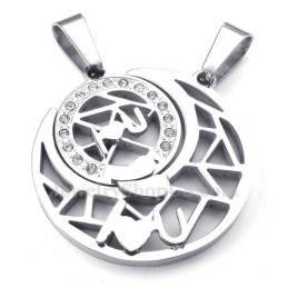 Colar Com Pingente De Casal Em Titânio E Prata Com Lua E Estrelas (Corrente Grátis) (Um Par)