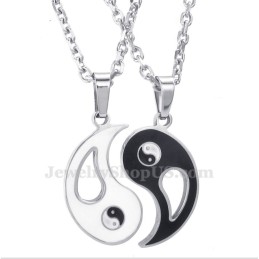 Colar Com Pingente De Casal Tai Chi De Titânio (Corrente Grátis) (Um Par)