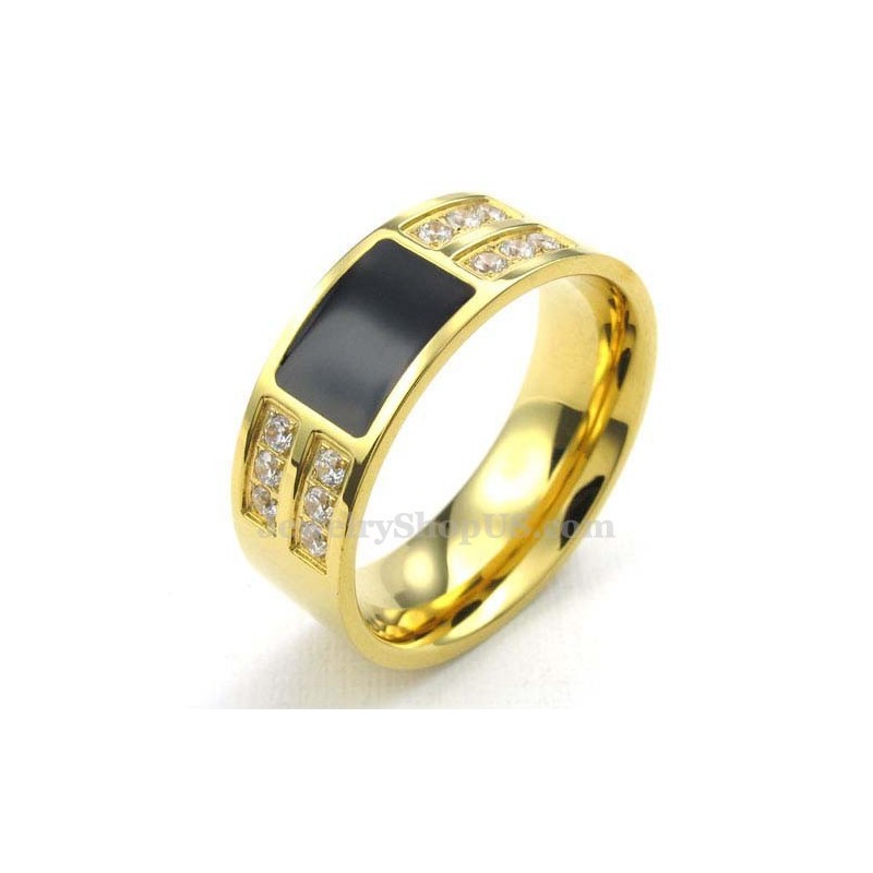 Anel De Titânio Dourado Com Zircônia Branca Anel De Titânio Dourado Com Zircônia Branca