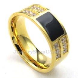 Anel De Titânio Dourado Com Zircônia Branca