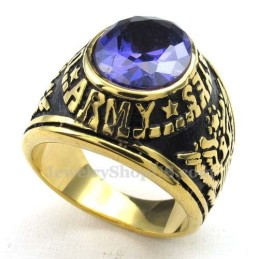 Anel De Titânio Dourado Com Zircônia Azul