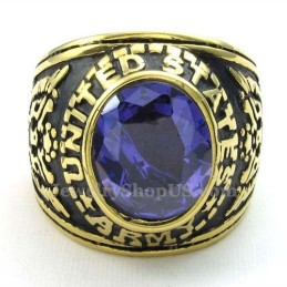 Anel De Titânio Dourado Com Zircônia Azul