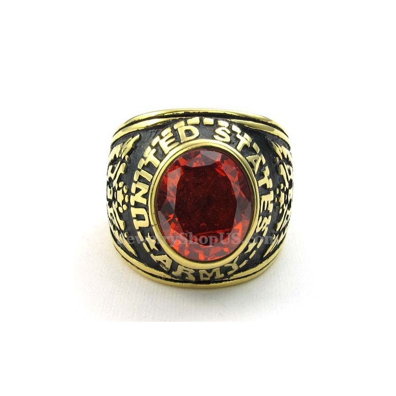 Anel De Titânio Dourado Com Zircônia Vermelha