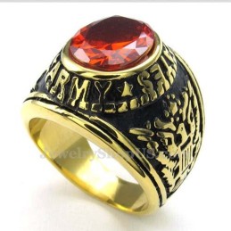 Anel De Titânio Dourado Com Zircônia Vermelha