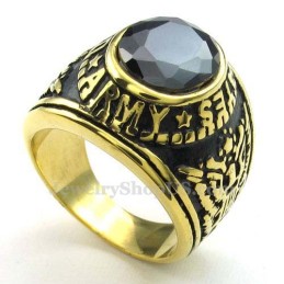 Anel De Titânio Dourado Com Zircônia Preta