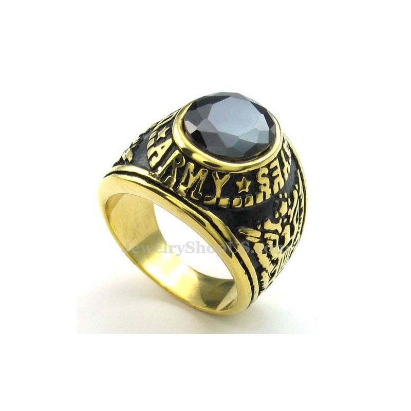 Anel De Titânio Dourado Com Zircônia Preta Anel De Titânio Dourado Com Zircônia Preta