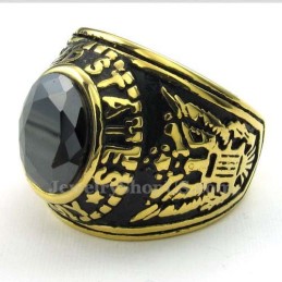Anel De Titânio Dourado Com Zircônia Preta