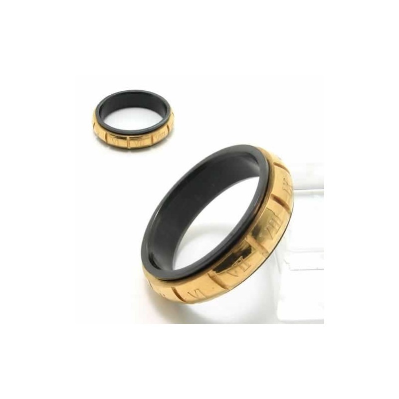 Anel De Corte Em Titânio Preto E Dourado Com Algarismos Romanos De 6 Mm