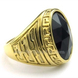 Anel Masculino De Titânio Dourado Com Zircônia Preta