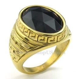 Anel Masculino De Titânio Dourado Com Zircônia Preta