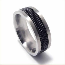 Anel De Titânio Preto Masculino De 7 Mm Com Malha