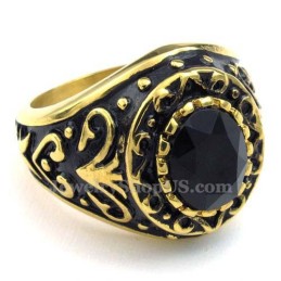 Anel De Titânio Dourado Com Zircônia Preta