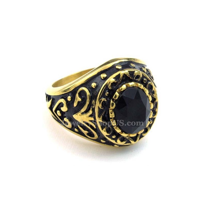 Anel De Titânio Dourado Com Zircônia Preta