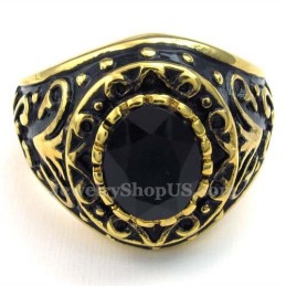 Anel De Titânio Dourado Com Zircônia Preta