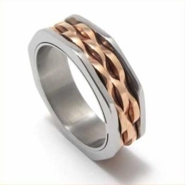 Anel De Titânio E Ouro Com Ondas Unissex De 7 Mm