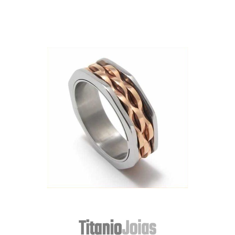 Anel De Titânio E Ouro Com Ondas Unissex De 7 Mm Anel De Titânio E Ouro Com Ondas Unissex De 7 Mm