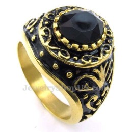 Anel De Titânio Dourado Com Zircônia Preta