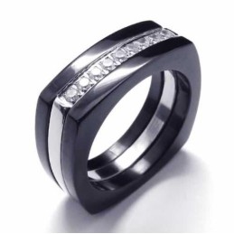 Anel De Titânio Preto Unissex Com Diamante De 8 Mm