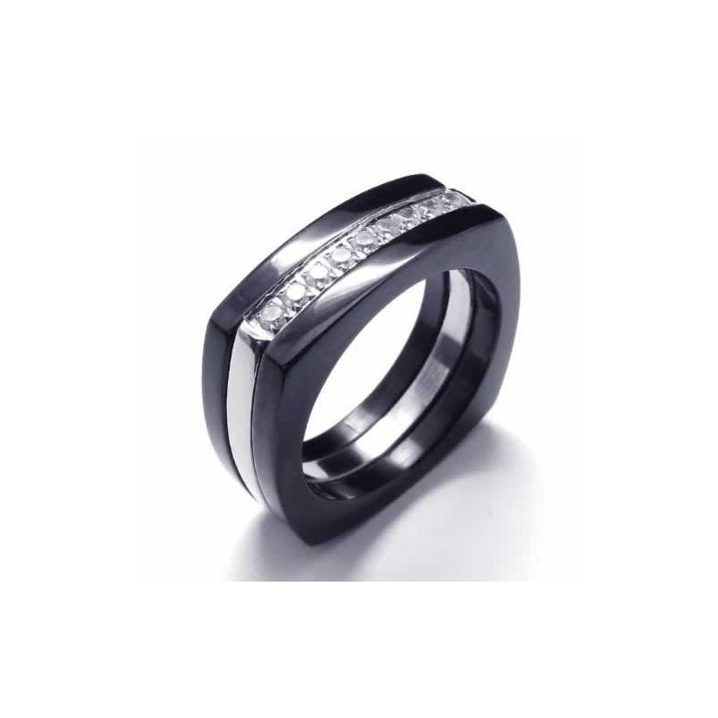 Anel De Titânio Preto Unissex Com Diamante De 8 Mm Anel De Titânio Preto Unissex Com Diamante De 8 Mm