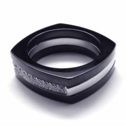 Anel De Titânio Preto Unissex Com Diamante De 8 Mm