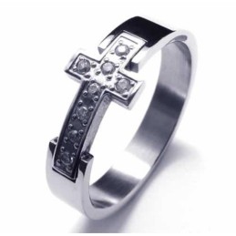 Anel De Titânio Unissex Com Diamante Cruzado De 8 Mm