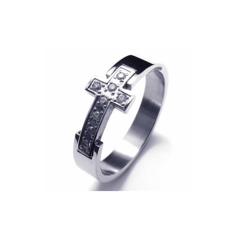Anel De Titânio Unissex Com Diamante Cruzado De 8 Mm Anel De Titânio Unissex Com Diamante Cruzado De 8 Mm