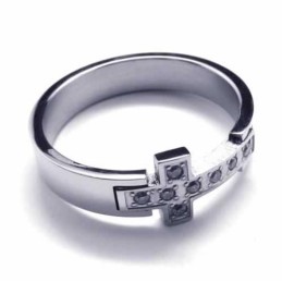 Anel De Titânio Unissex Com Diamante Cruzado De 8 Mm
