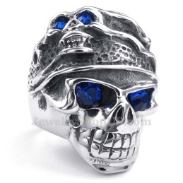 Anel De Caveira De Titânio Com Zircônia Azul