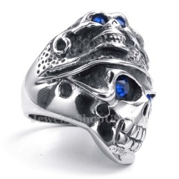 Anel De Caveira De Titânio Com Zircônia Azul