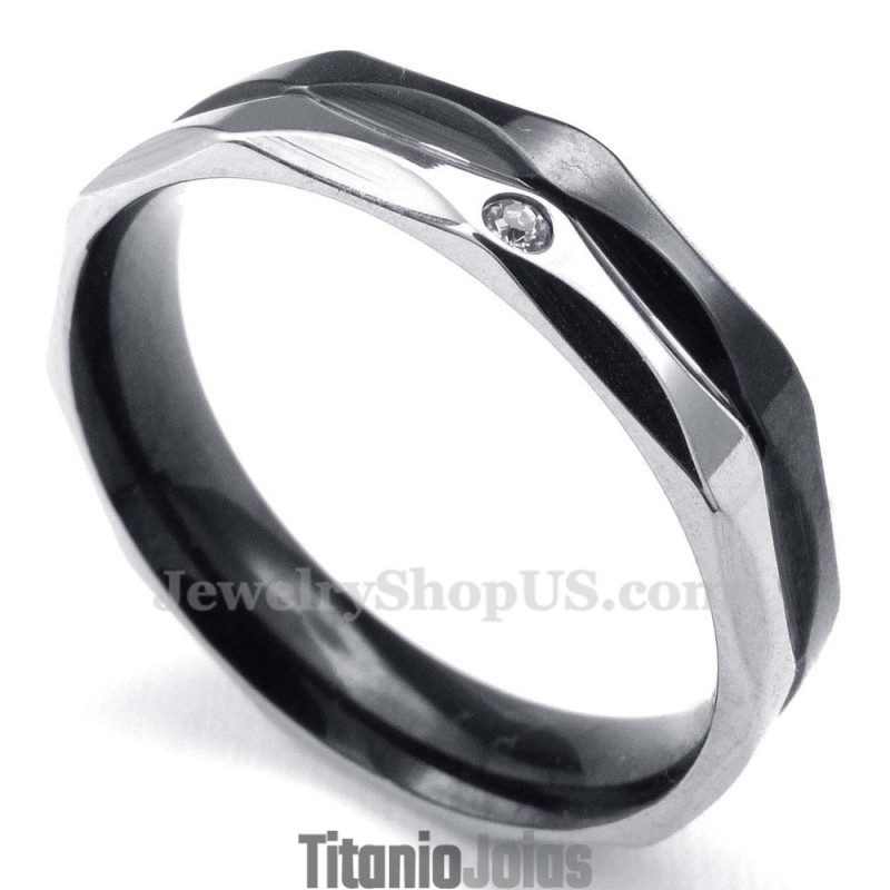 Anel De Casal Em Titânio Preto Com Zircônia Branca Anel De Casal Em Titânio Preto Com Zircônia Branca