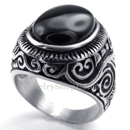 Anel De Titânio Com Pedra Ornamental Preta