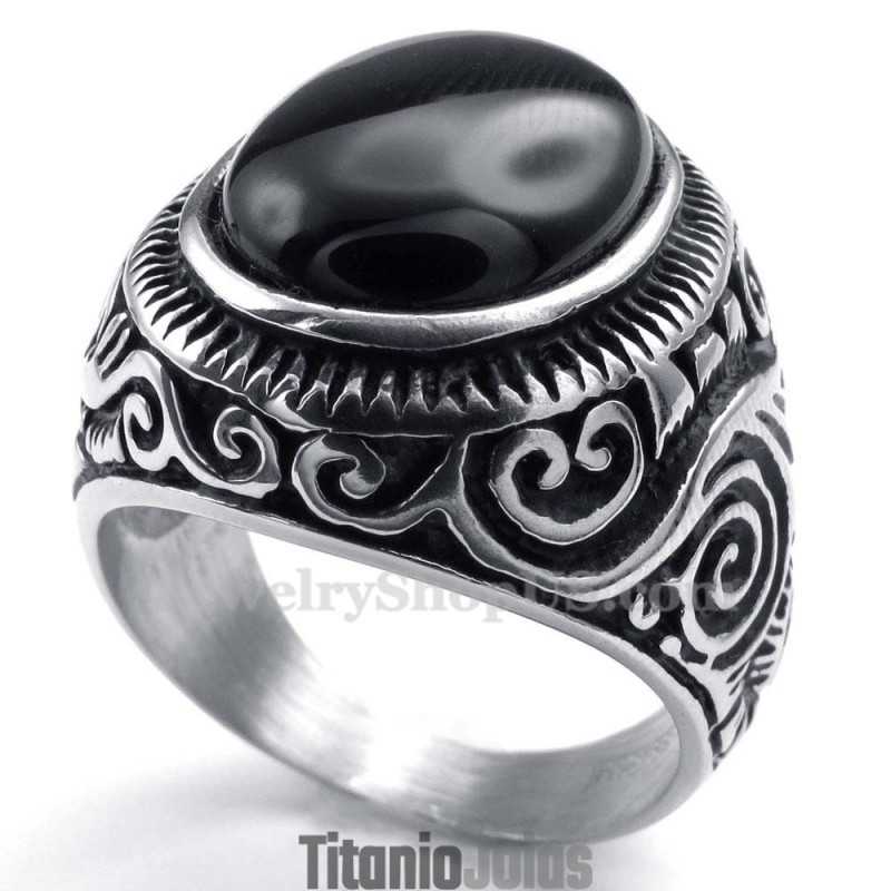 Anel De Titânio Com Pedra Ornamental Preta Anel De Titânio Com Pedra Ornamental Preta