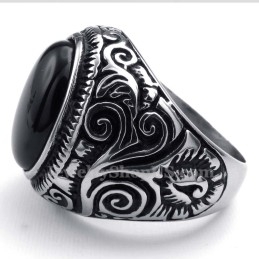 Anel De Titânio Com Pedra Ornamental Preta